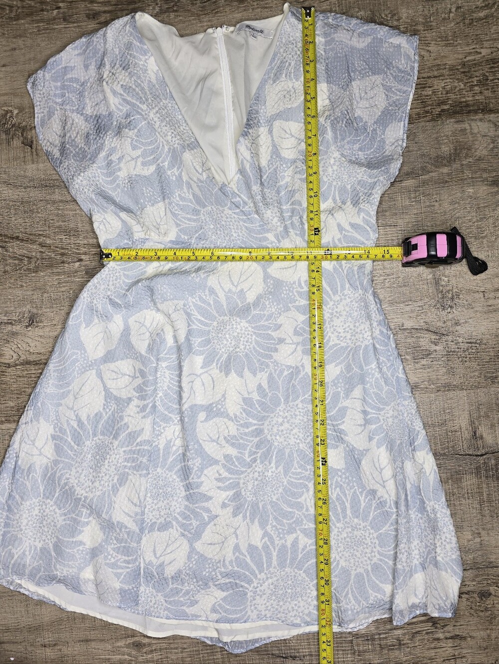Madewell 100% Silk Blue White Floral Cottagecore Coastal Flutter Dress Size 4 - Picture 7 of 9